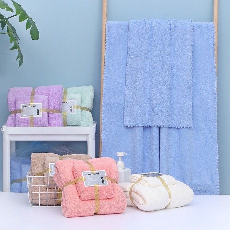 2 in 1 Micro Fiber Super Soft Coral Bath Towel + Face Towel Gift Set