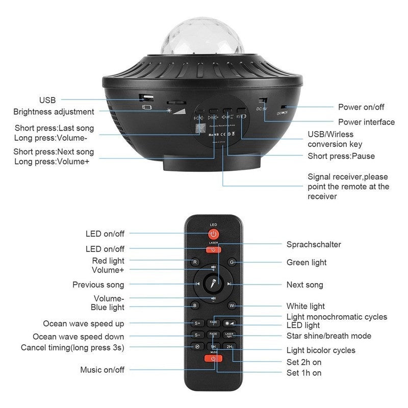 LED Star Galaxy Starry Projector With Music Bluetooth Speaker Remote Control