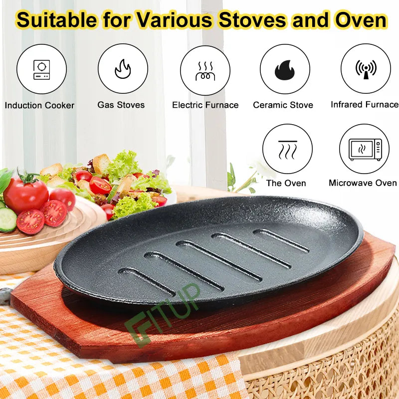 SIZZLING PLATE WITH WOODEN BASE