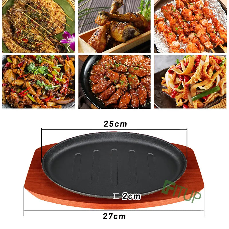 SIZZLING PLATE WITH WOODEN BASE