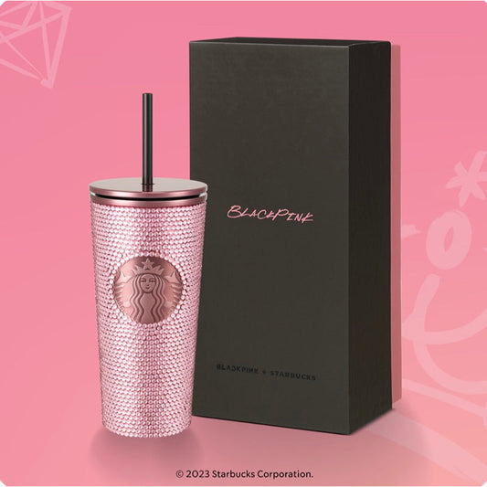 Starbucks BLACKPINK Pink Rhinestone Stainless Steel Cold Cup Tumbler 16oz