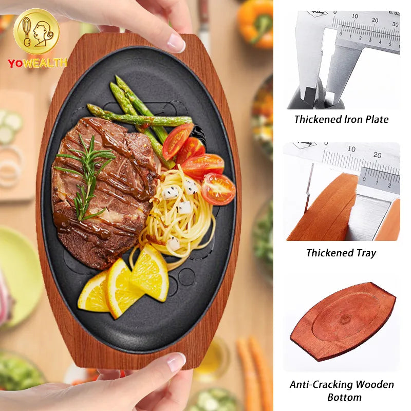 SIZZLING PLATE WITH WOODEN BASE