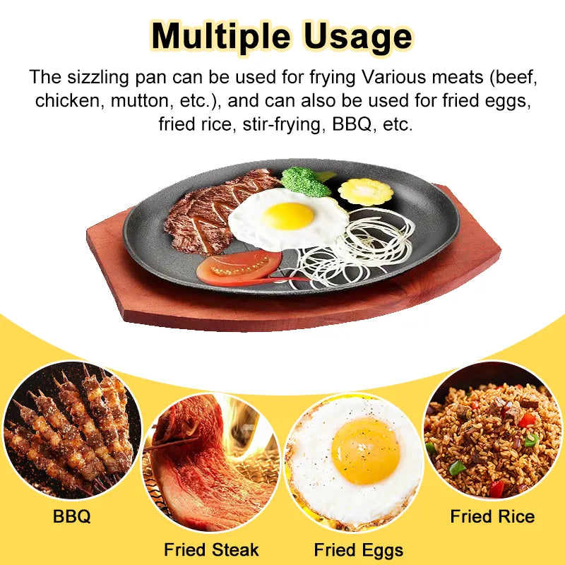 SIZZLING PLATE WITH WOODEN BASE