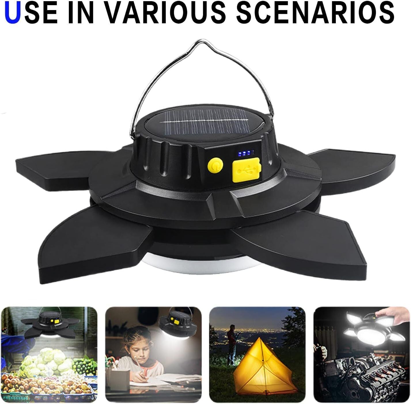 Rotating Five-Leaf Solar Camping Light