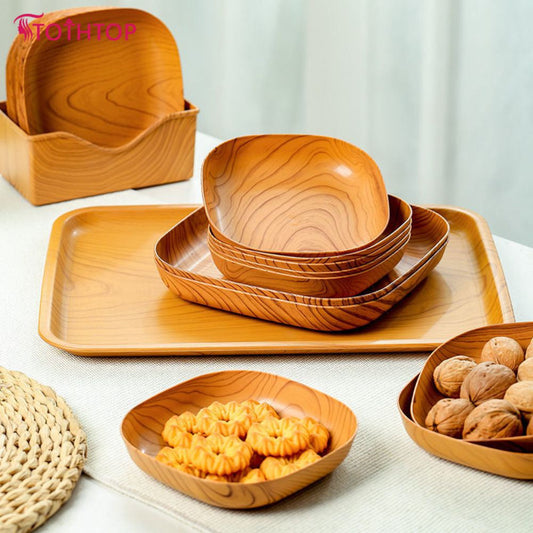 Kitchen Wood Grain Plastic Square Plate